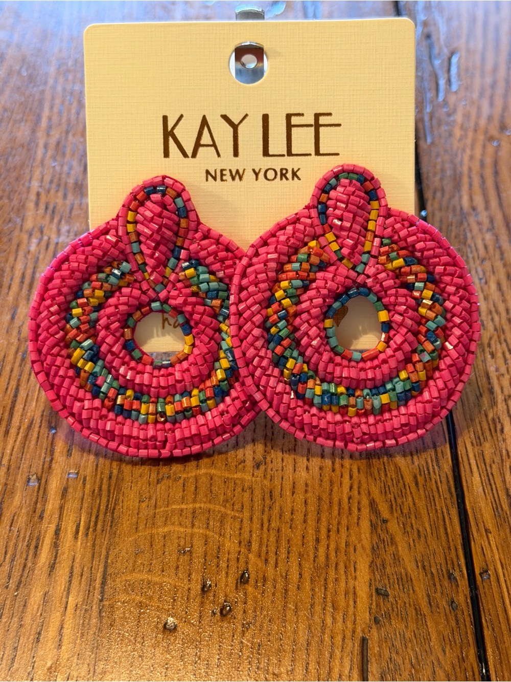 Kaylee New York Pink Beaded Hoop Earrings with Multicolor Accents